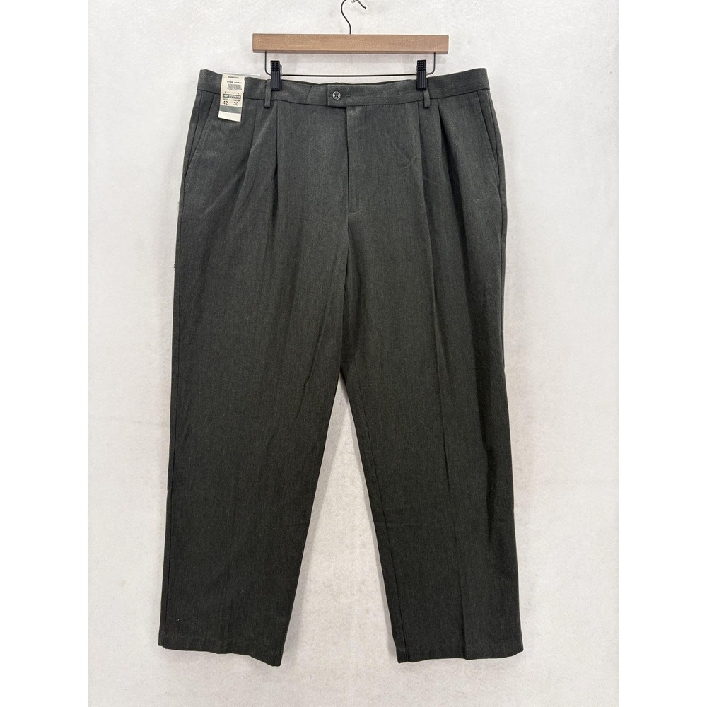 Dockers Recode Chino Pants Mens 42x30 Gray Pleated Relaxed Fit Wrinkle Free VTG